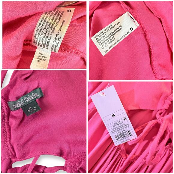 Y2K Babydoll Pink V-Neck Strappy Lace Up Tie Back Slip Midi Dress M Wild Fable - Picture 8 of 8